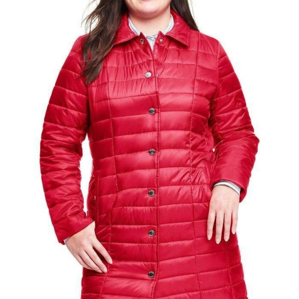 Lands’ End Primaloft Scarlet Cherry Red Snapfront Puffer Jacket 4